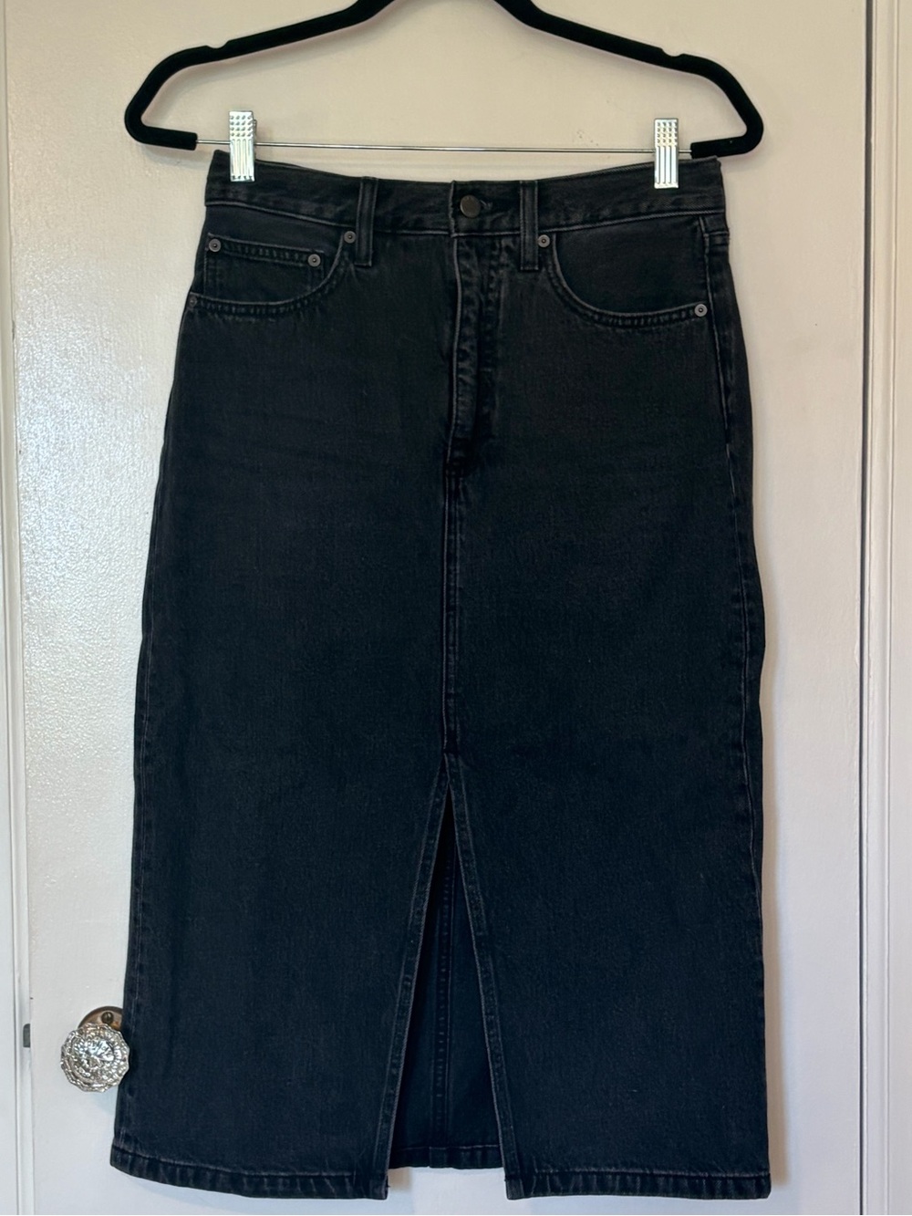 Denim Forum Black Midi Denim Skirt with Front Slit